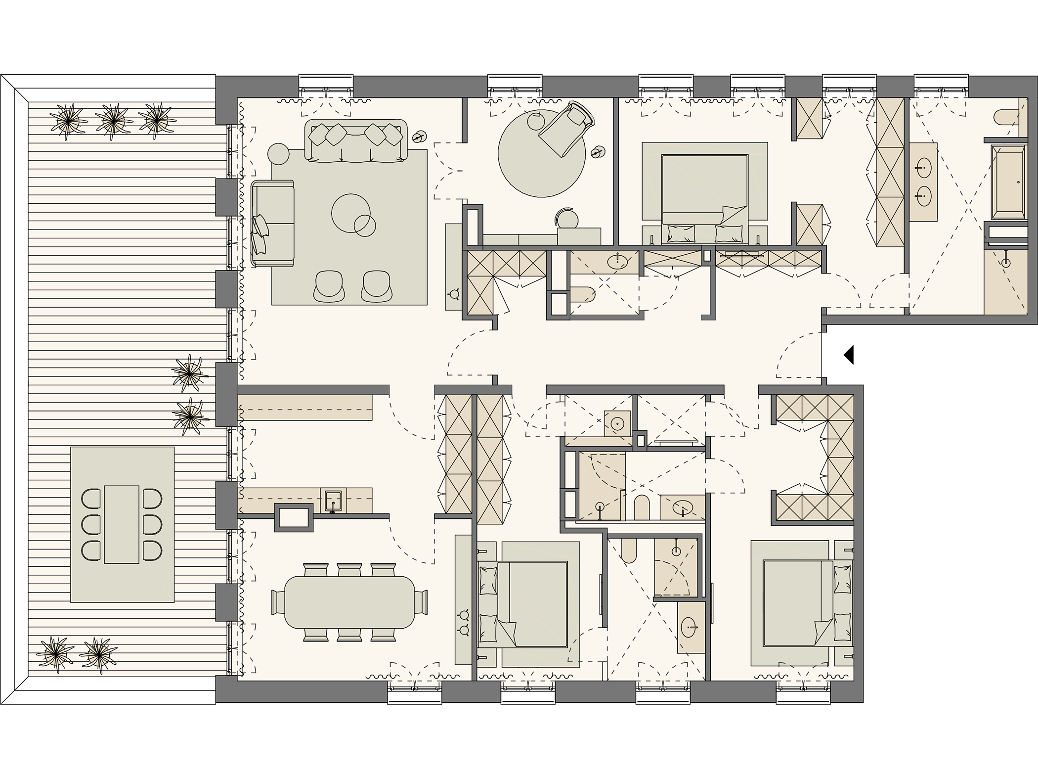 Grundriss des Penthouses ind er Sophie in den Sophienterassen in Hamburg Harvestehude.