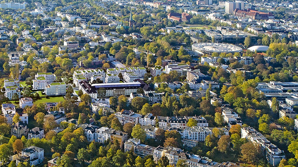 Aerial view of Harvestehude with the Sophienterrassen and their surroundings