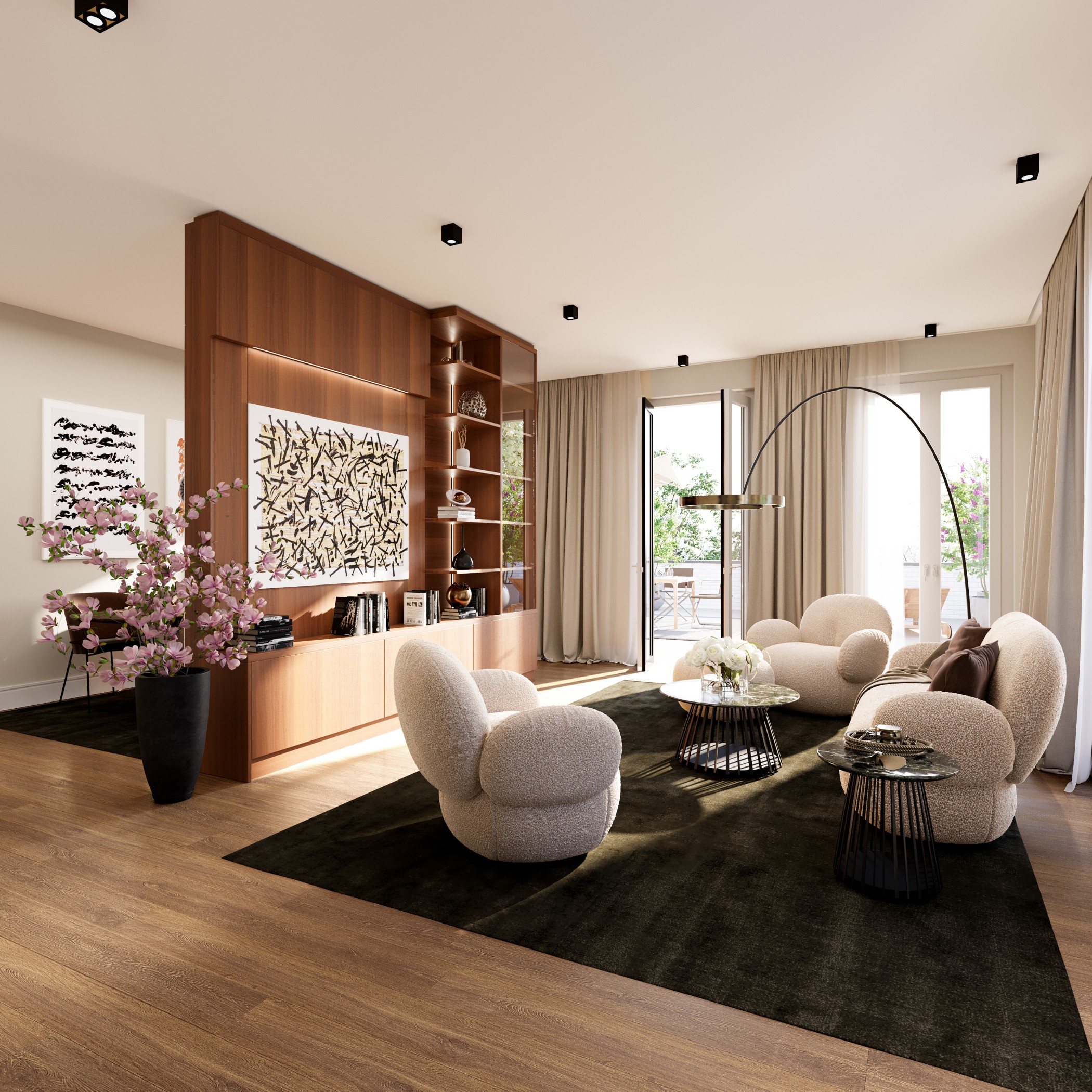 Stylishly furnished living room of apartment 31 at SOPHIE