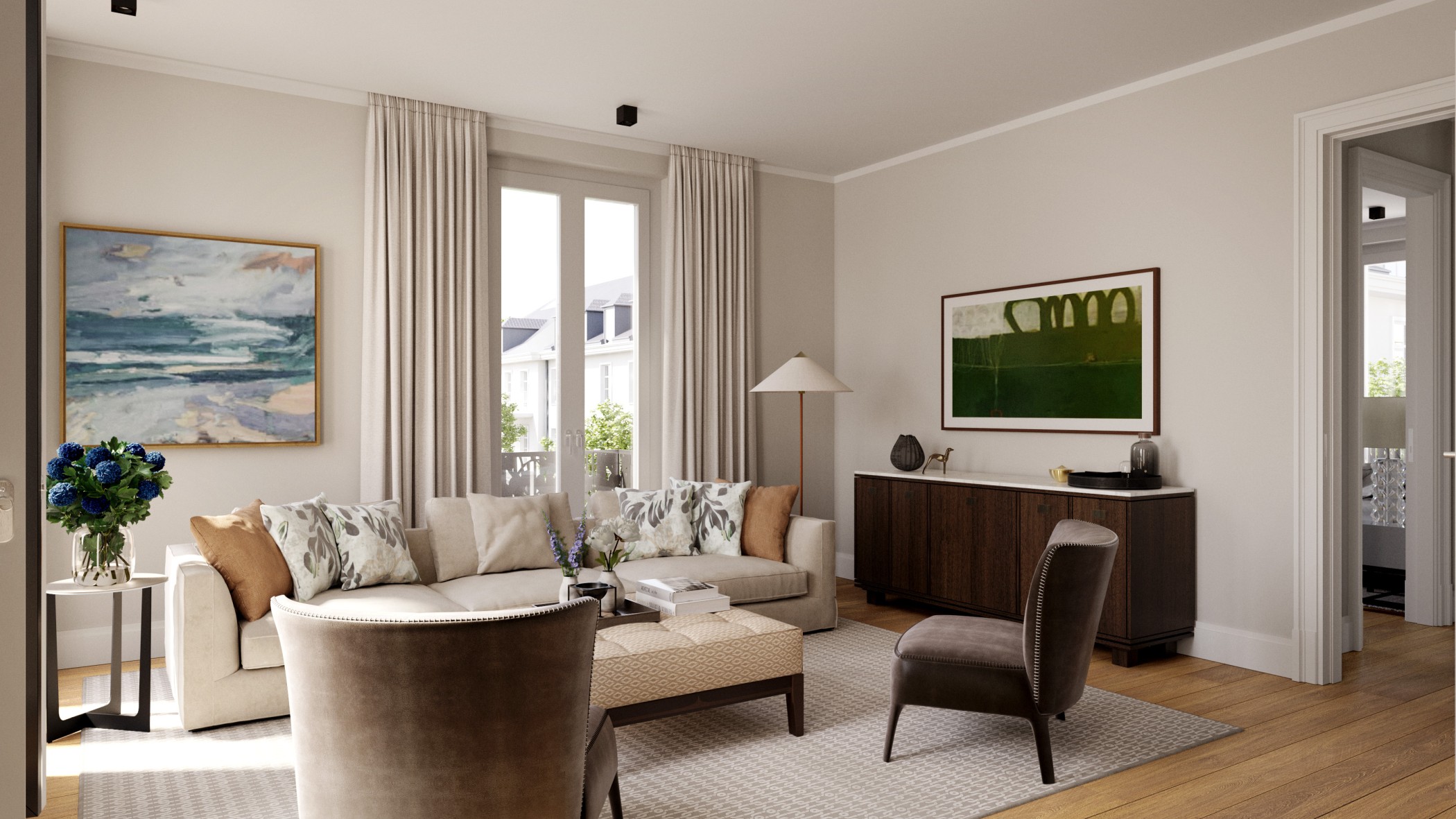 Visualisation of a furnished living room at SOPHIE